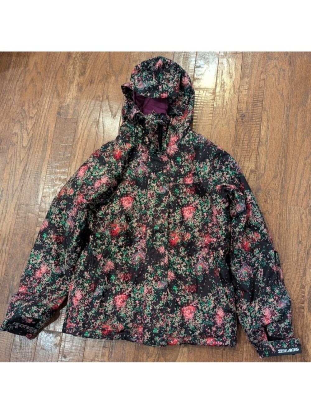 Billabong Winter Snowboard Jacket Black Pixelated Floral Women's Sz S